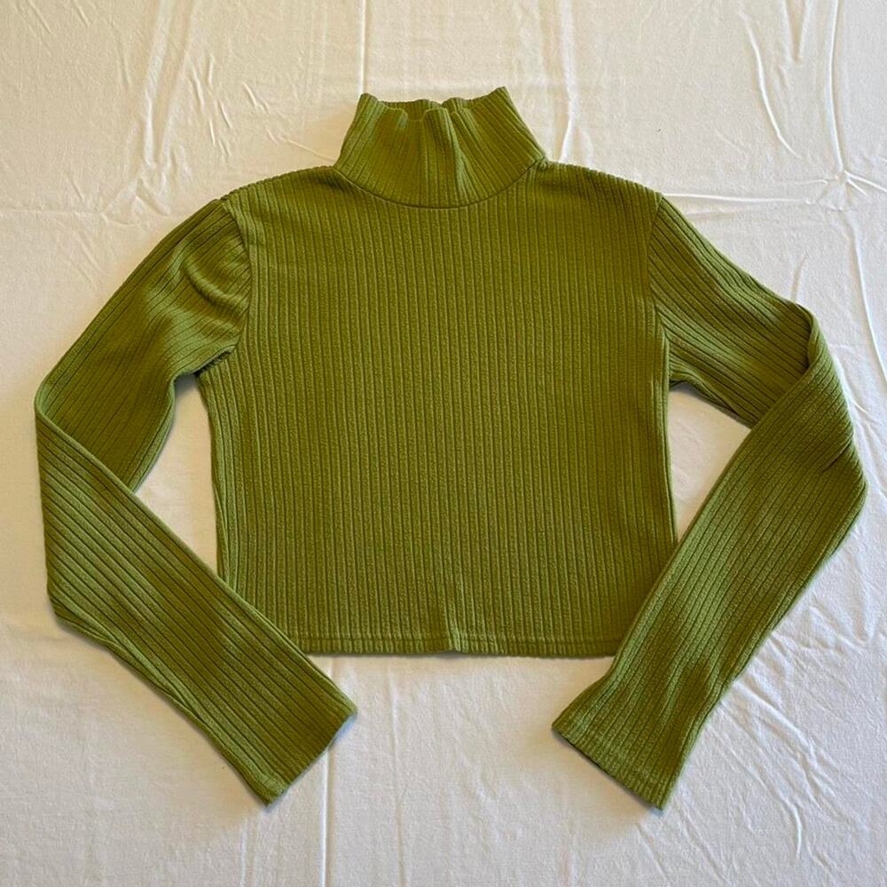 Ribbed Chartreuse Long Sleeve Mock Turtleneck Crop Top Size Small by Abound